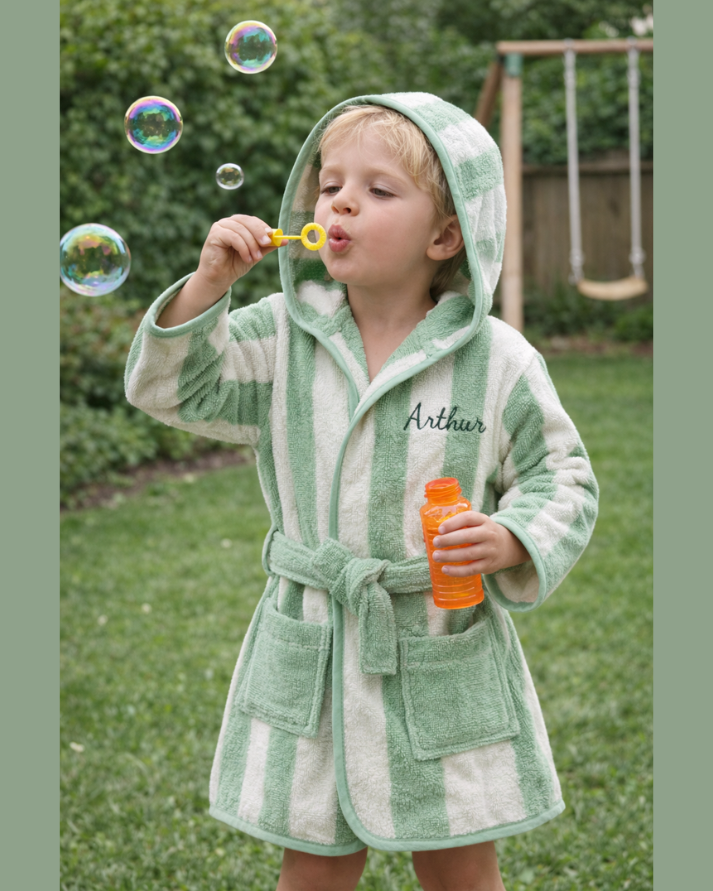 Kids Striped Green Bathrobe (4 Years) | Soft & Absorbent