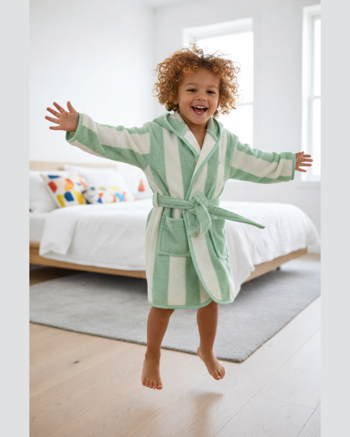 Kids Striped Green Bathrobe (4 Years) | Soft & Absorbent
