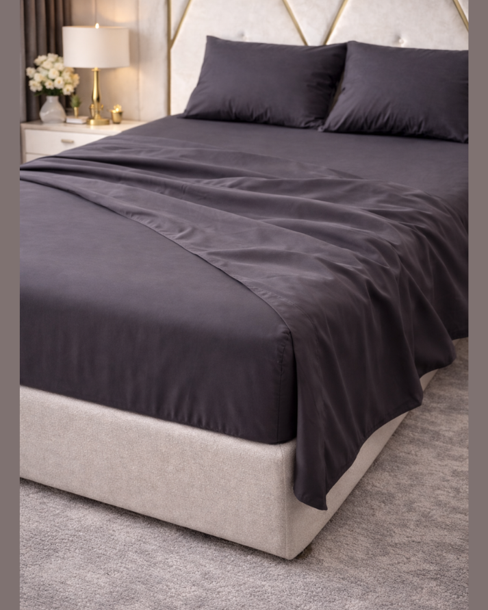 Premium Cotton Grey Bedsheet Set with Matching Mattress Cover – Soft, Breathable & Elegant Finish
