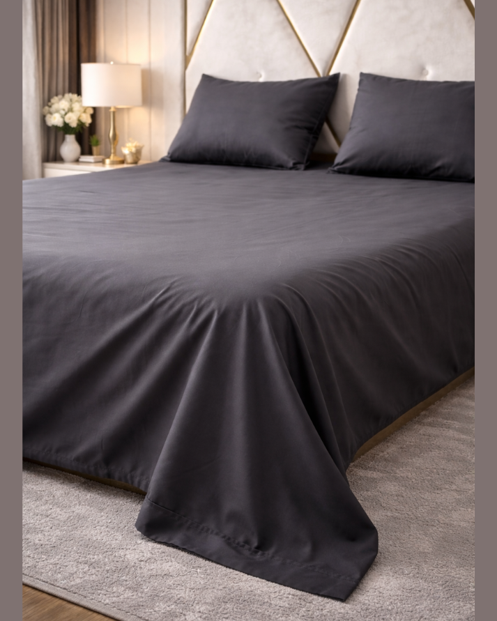 Premium Cotton Grey Bedsheet Set with Matching Mattress Cover – Soft, Breathable & Elegant Finish