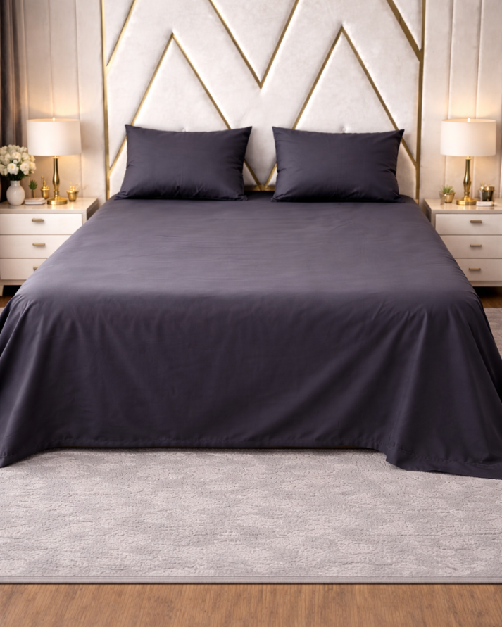Premium Cotton Grey Bedsheet Set with Matching Mattress Cover – Soft, Breathable & Elegant Finish