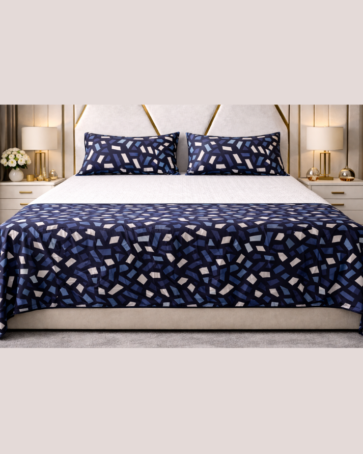 Luxury Cotton Navy Bedsheet Set – Soft Touch, Breathable Fabric with Elegant Modern Finish