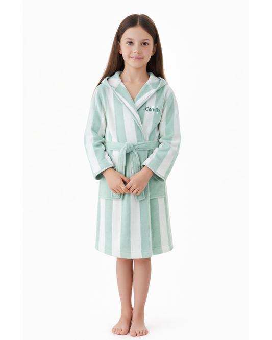 Striped Bathrobe for Children, Transat - Striped Green