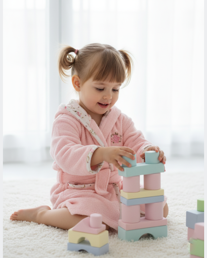 Kids Toddler Bathrobe - FlowersSolid