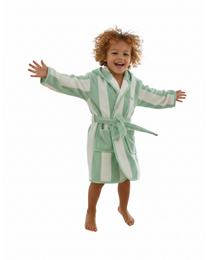 Kids Striped Green Bathrobe (4 Years) | Soft & Absorbent