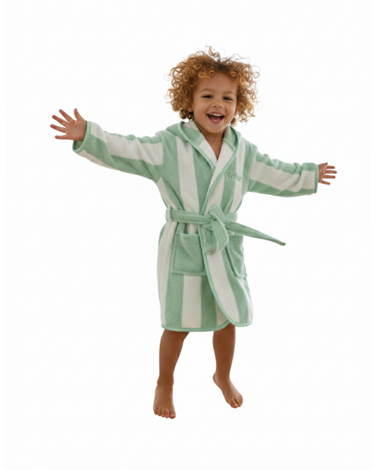 Kids Striped Green Bathrobe (4 Years) | Soft & Absorbent