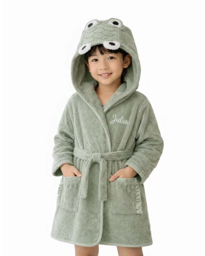 Crocodile Hooded Kids Bathrobe – Green
