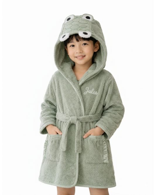 Crocodile Hooded Kids Bathrobe – Green