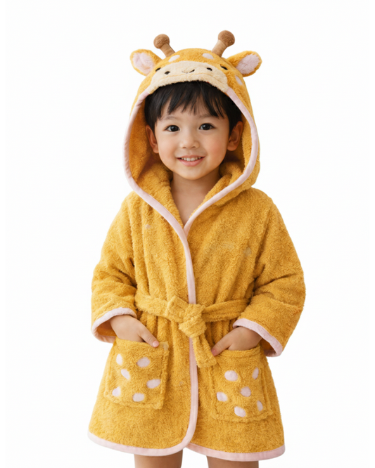 Giraffe Hooded Kids Bathrobe – Yellow (Ages 9 Months to 3 Years)