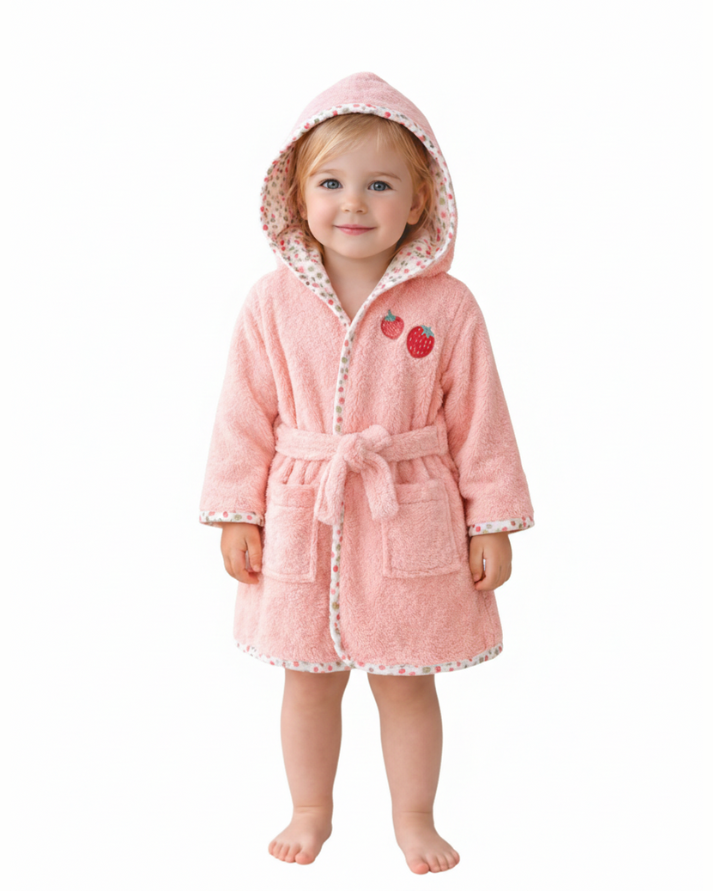 Strawberry Hooded Baby & Toddler Bathrobe