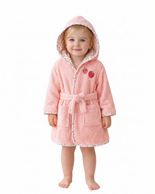 Strawberry Hooded Baby & Toddler Bathrobe
