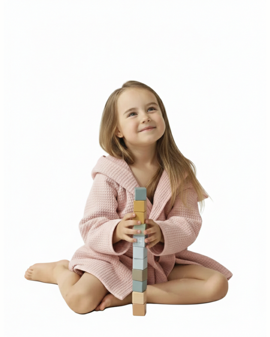 Premium Kids Bathrobe | Waffle Texture Pink, 100% Cotton (Ages 4-6 Years)