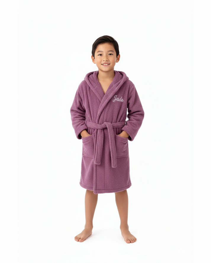 Deer Hooded Kids Bathrobe – Mauve (Ages 6 to 8 Years)