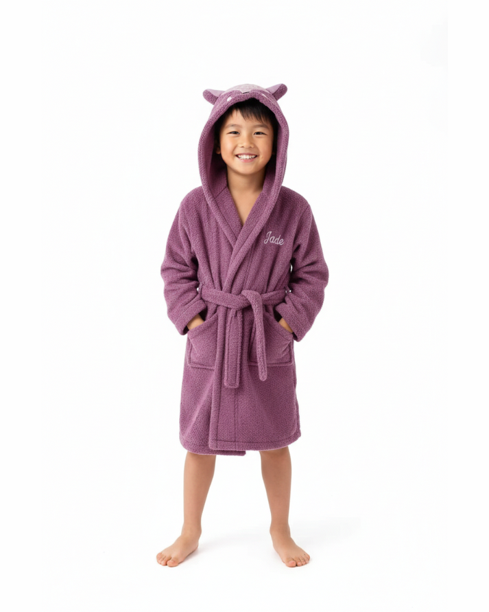 Deer Hooded Kids Bathrobe – Mauve (Ages 6 to 8 Years)