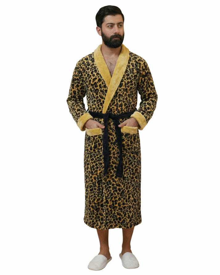 Leopard Print Fleece Bathrobe – Plush & Cozy Comfort