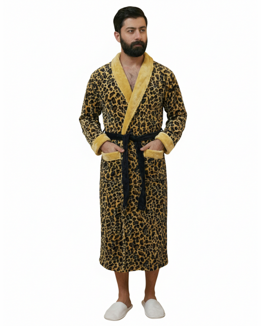 Leopard Print Fleece Bathrobe – Plush & Cozy Comfort
