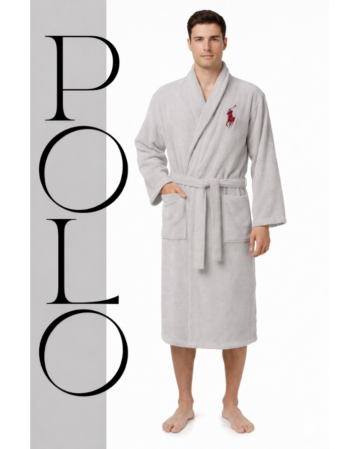 Silver Premium Cotton Bathrobe with Polo Embroidery