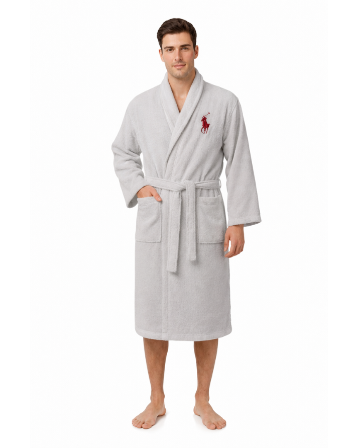 Silver Premium Cotton Bathrobe with Polo Embroidery