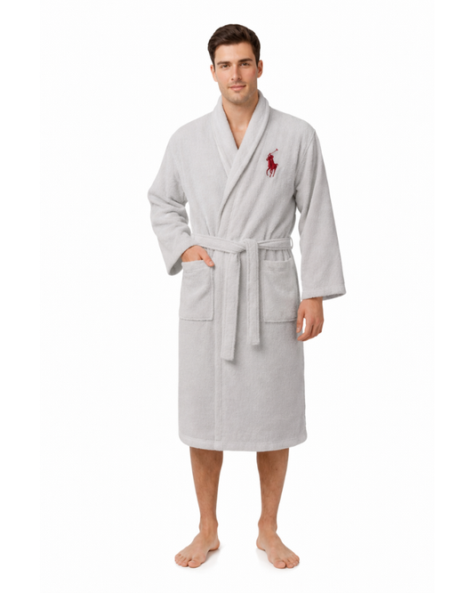 Silver Premium Cotton Bathrobe with Polo Embroidery