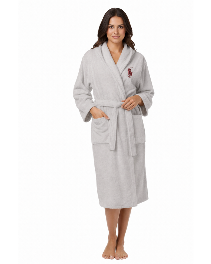 Silver Premium Cotton Bathrobe with Polo Embroidery