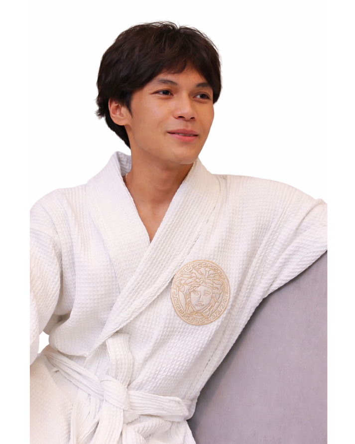 Luxury White Versace Waffle Bathrobe – Unisex Designer Robe