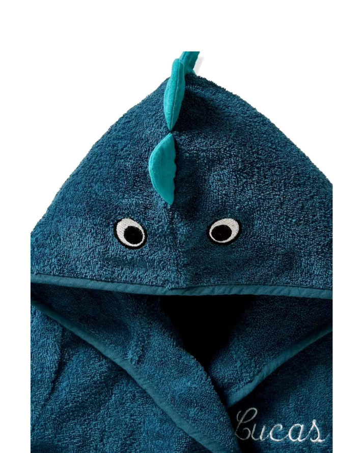 Dinosaur Hooded Kids Bathrobe – Dark Blue (Ages 4 to 10)
