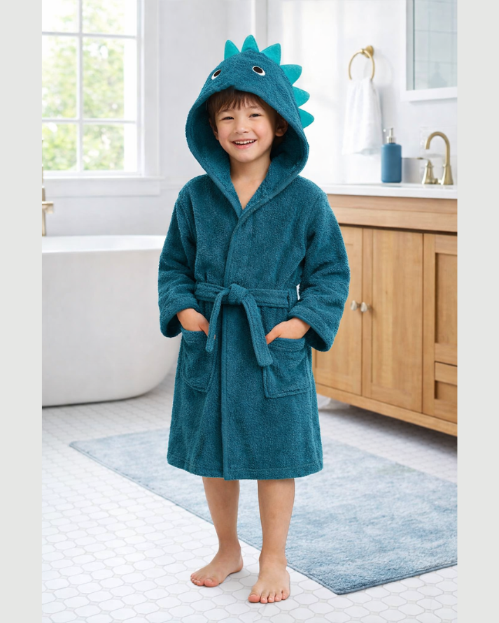Dinosaur Hooded Kids Bathrobe – Dark Blue (Ages 4 to 10)