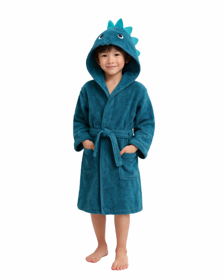 Dinosaur Hooded Kids Bathrobe – Dark Blue (Ages 4 to 10)