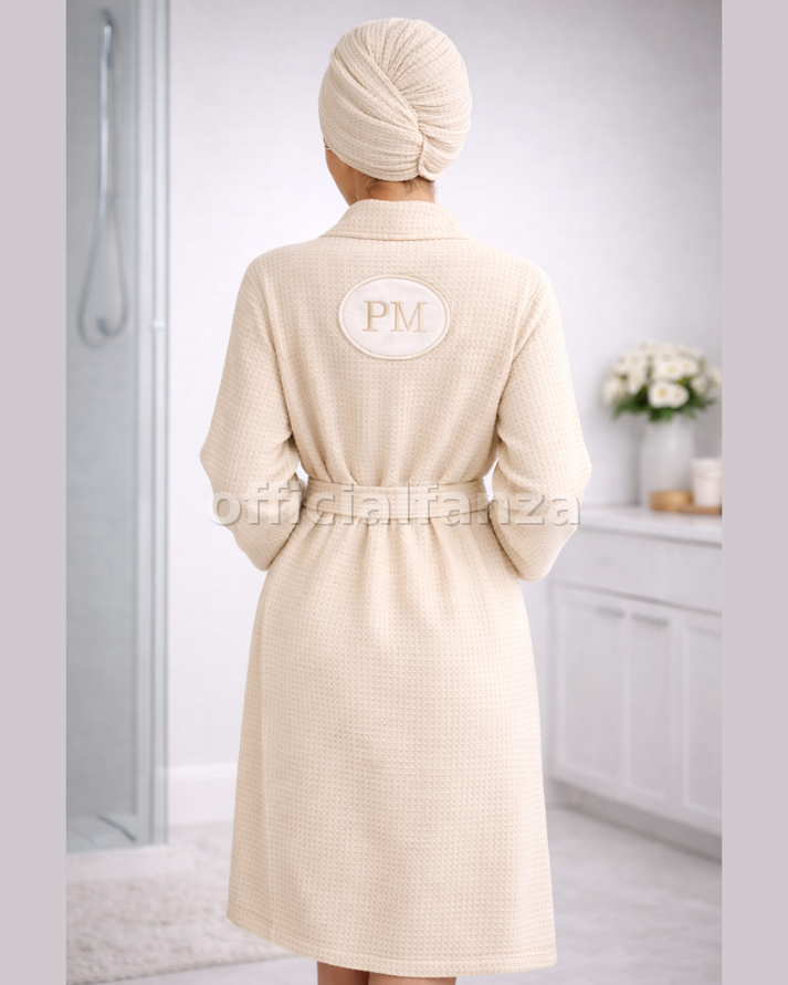 Women’s Beige Waffle Cotton Bathrobe with Matching Hair Turban – Lightweight Spa & Shower Robe (Copy)