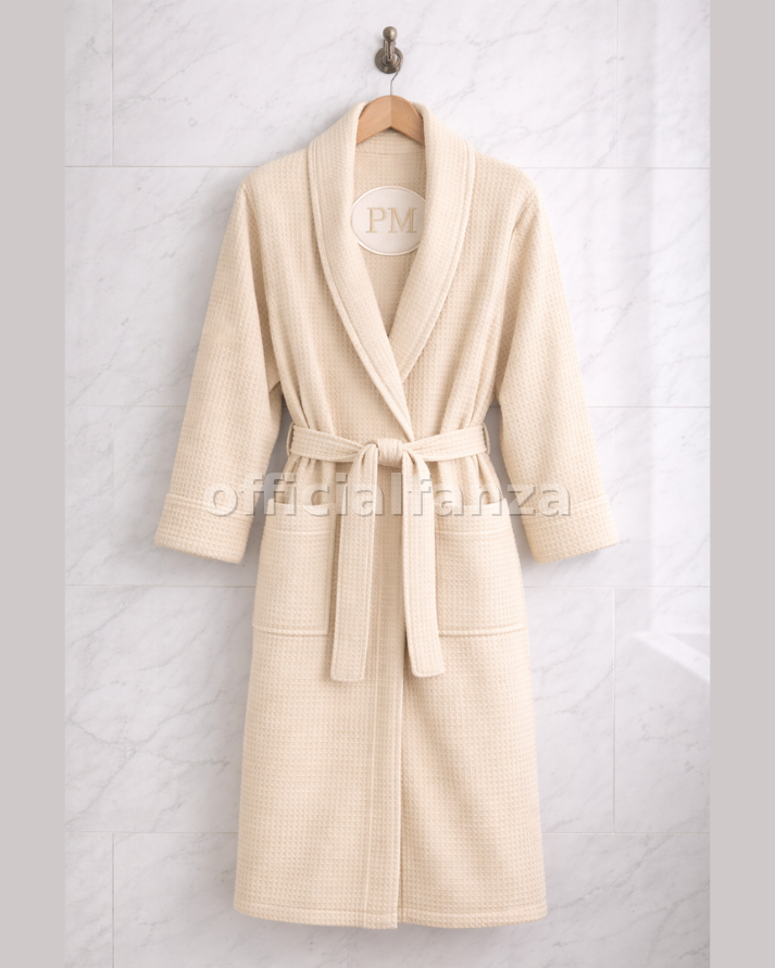 Women’s Beige Waffle Cotton Bathrobe with Matching Hair Turban – Lightweight Spa & Shower Robe (Copy)