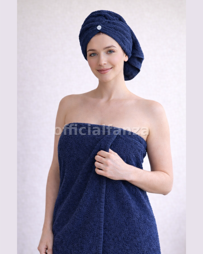 Navy Blue Women shower wrap with Hair Turban