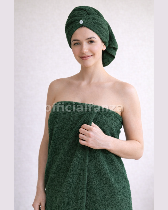 Forest Green Women shower wrap with Hair Turban