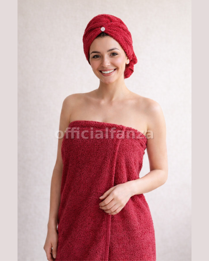 Maroon Women shower wrap with Hair Turban