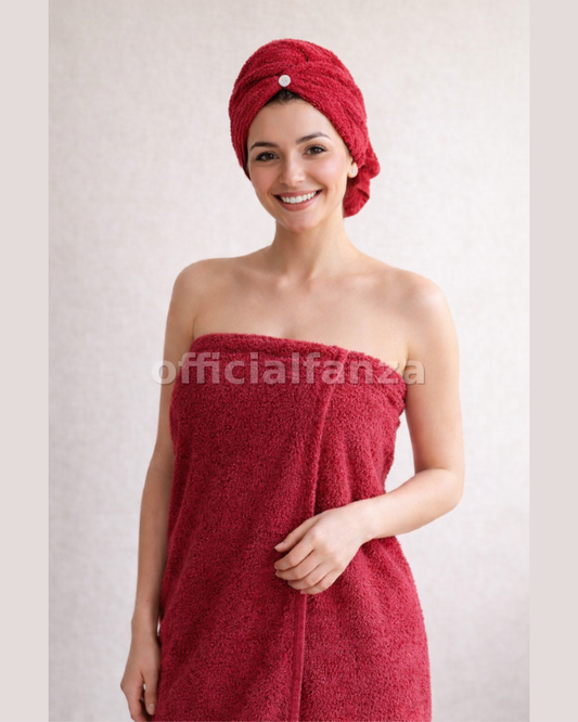 Maroon Women shower wrap with Hair Turban