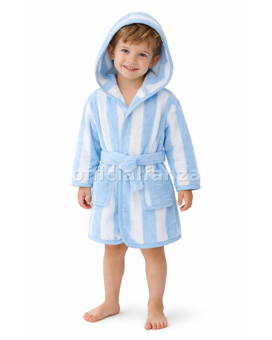 Striped Bathrobe for Children, Transat - Striped Sky Blue
