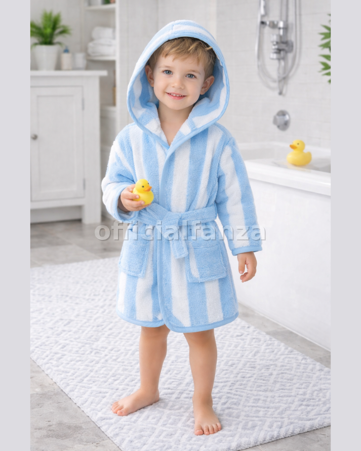 Striped Bathrobe for Children, Transat - Striped Sky Blue