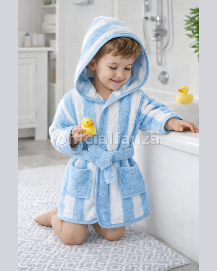 Striped Bathrobe for Children, Transat - Striped Sky Blue
