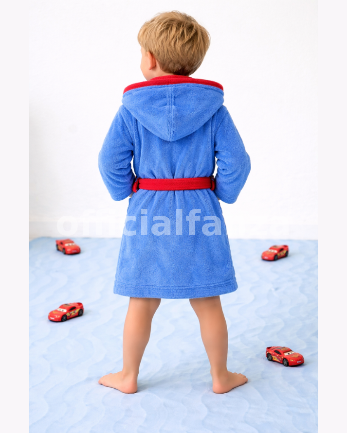 Kids Super Soft Hooded Bathrobe – Blue Cotton Robe with Belt & Pockets