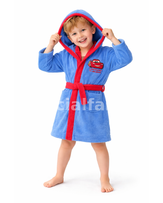 Kids Super Soft Hooded Bathrobe – Blue Cotton Robe with Belt & Pockets