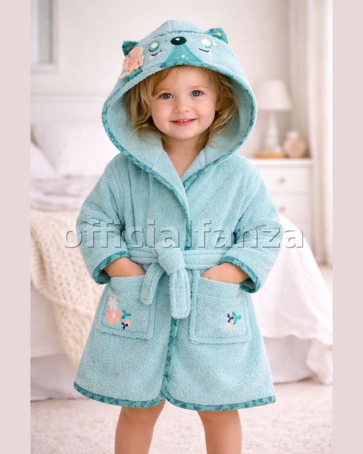 Fox Hooded Kids Bathrobe – Sky Blue (Ages 9 Months to 3 Years)