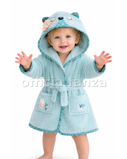 Fox Hooded Kids Bathrobe – Sky Blue (Ages 9 Months to 3 Years)