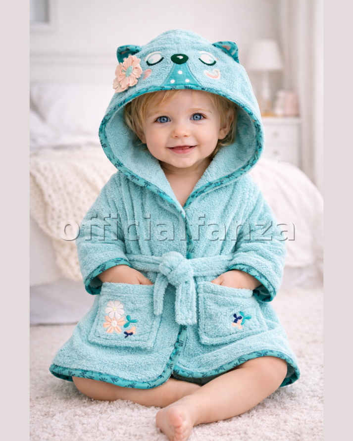 Fox Hooded Kids Bathrobe – Sky Blue (Ages 9 Months to 3 Years)