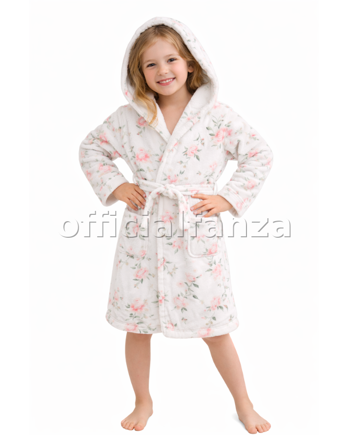 White Floral Printed Bathrobe for Kids – Soft & Cozy Wear | 6 to 14 year