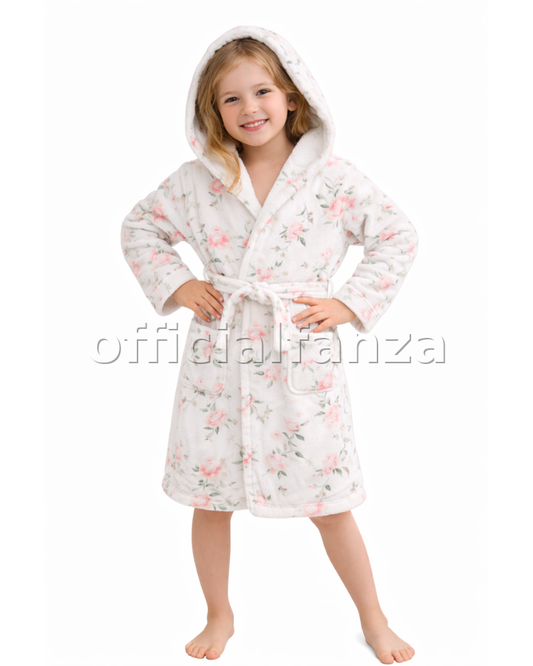 White Floral Printed Bathrobe for Kids – Soft & Cozy Wear | 6 to 14 year