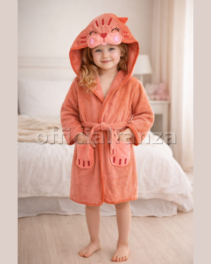 Cat Hooded Kids Bathrobe – Orange (Ages 4 to 6)