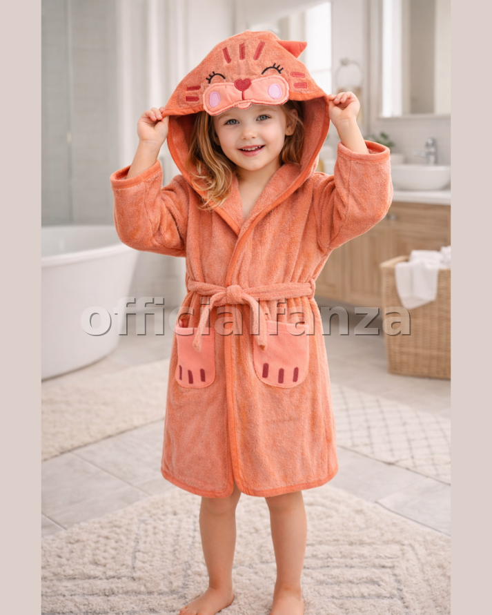 Cat Hooded Kids Bathrobe – Orange (Ages 4 to 6)