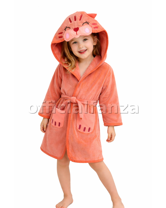 Cat Hooded Kids Bathrobe – Orange (Ages 4 to 6)