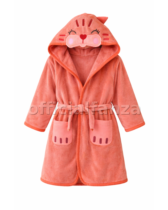Cat Hooded Kids Bathrobe – Orange (Ages 4 to 6)