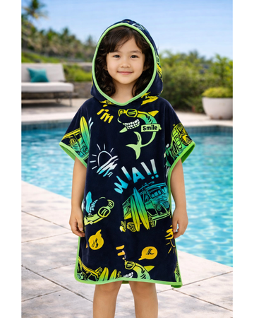 Kids Black Hoodie Towel | Hooded Bath Poncho | Personalized Kids Bath Towel