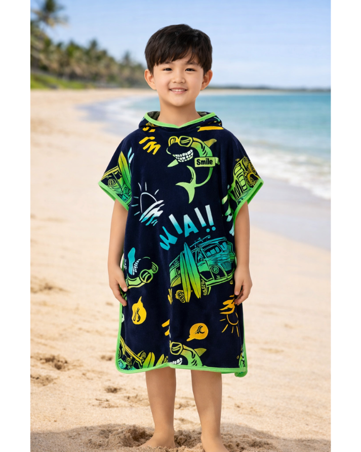 Kids Black Hoodie Towel | Hooded Bath Poncho | Personalized Kids Bath Towel